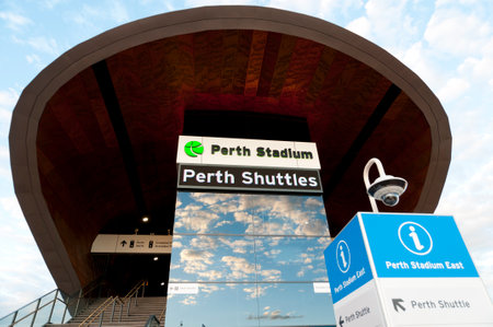 PERTH, AUSTRALIA - February 1, 2018: Transperth's New Perth Stadium station connecting the Optus Stadiumのeditorial素材