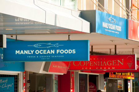 MANLY, AUSTRALIA - April 6, 2018: "Manly Ocean Foods" is a popular fish & chips venueのeditorial素材