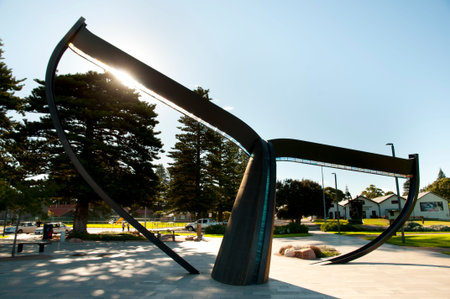 ESPERANCE, AUSTRALIA - February 22, 2018: Foreshore Whale Tail statue created by Jason Wooldridge and Cindy Pooleのeditorial素材