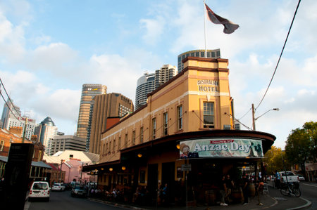 SYDNEY, AUSTRALIA - April 6, 2018: The Australian Heritage Hotel located on the corner of Gloucester St & Cumberland St in "The Rocks" district of Sydneyのeditorial素材