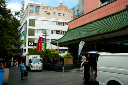 SYDNEY, AUSTRALIA - April 6, 2018: Colourful Chinatown is a mixture of asian culture, shopping and cuisineのeditorial素材
