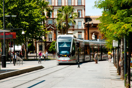 SEVILLE, SPAIN - June 1, 2016: MetroCentro is a public tram serving the centre of the city Sevilleのeditorial素材