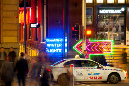PERTH, AUSTRALIA - June 29, 2018: Brookfield Winter Lights displaying 8-bit video games on buildingsのeditorial素材