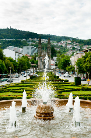 Garden of Largo Republica do Brasil - Guimaraes - Portugalのeditorial素材