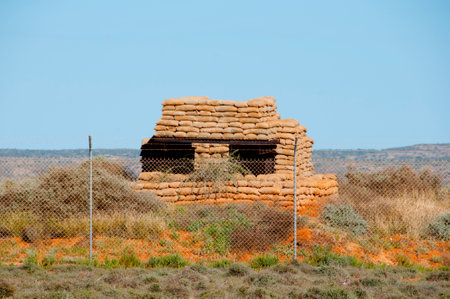 Old Fenced Military Sandbag Bunkerのeditorial素材