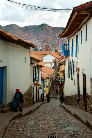 CUZCO, PERU - September 12, 2014: Narrow cobble street in the old Inca capital