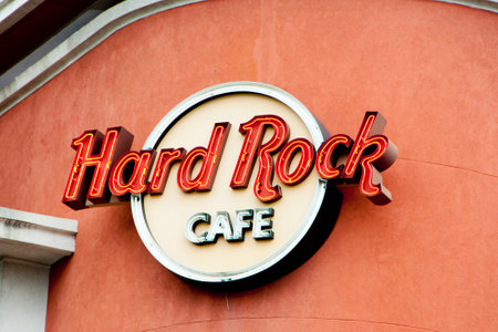 LISBON, PORTUGAL - June 3, 2016: Hard Rock Cafe chain of restaurants found in 74 countriesのeditorial素材