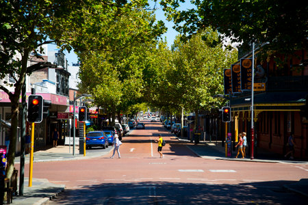 PERTH, AUSTRALIA - March 2, 2019: Popular James Street filled woth restaurants and pubs in Northbridge areaのeditorial素材