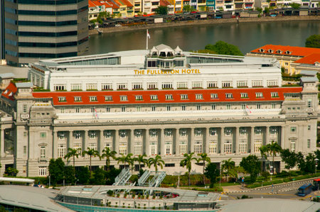 SINGAPORE CITY, SINGAPORE - April 13, 2019: The Fullerton Hotel is a five-star luxury hotel opened in 1928のeditorial素材