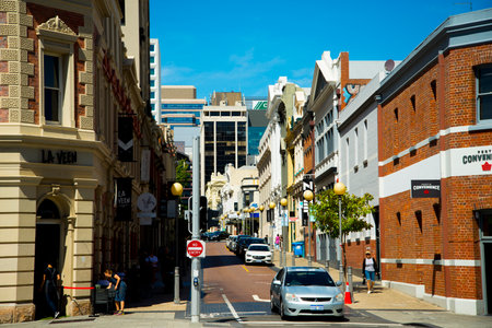 PERTH, AUSTRALIA - March , 2019: Commercial buildings on King Street in the CBDのeditorial素材