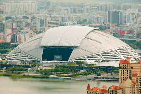 SINGAPORE CITY, SINGAPORE - April 12, 2019: The National Stadium of Singapore opened in 2014 with a capacity of 55000のeditorial素材