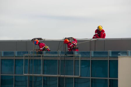 Windows Cleaning on City Buildingの写真素材