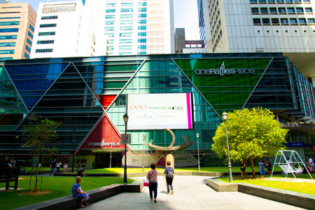 Singapore, Singapore - April 13, 2019: Exterior of One Raffles Place Shopping Mallのeditorial素材