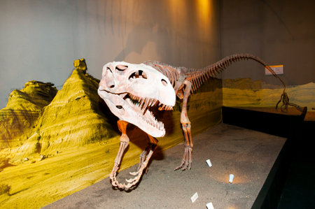 San Juan, Argentina - April 23, 2017: Replicas of dinosaurs in the museum of Natural Sciences Interpretation Center in Ischigualasto Provincial Parkのeditorial素材