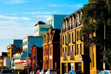 Halifax, Canada - August 13, 2016: Commercial buildings on Brunswick Street in front of the Halifax citadelのeditorial素材