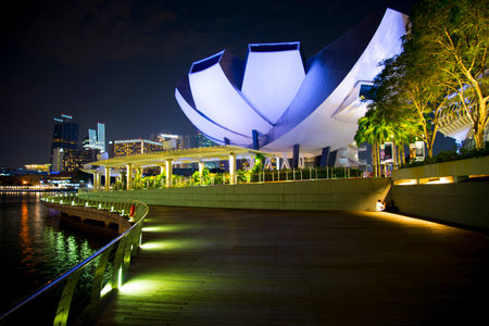 Singapore City, Singapore - April 10, 2019: ArtScience Museum located in Marina Bayのeditorial素材