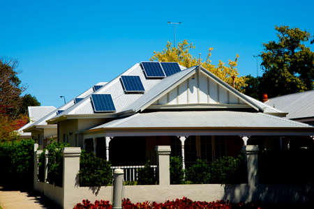 Residential Solar Panels on Houseの写真素材