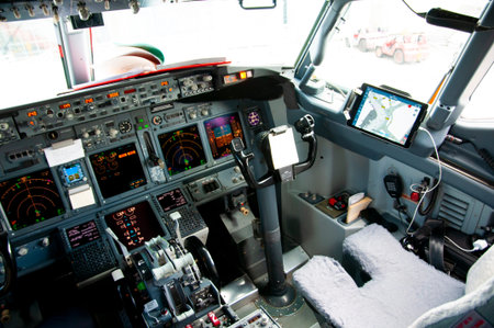 Cockpit Inside a Commercial Airplane