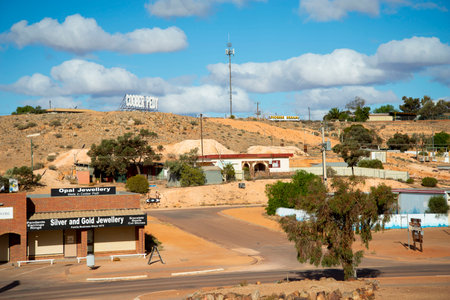 Coober Pedy, Australia - May 4, 2022: Local businesses on Hutchison street in the opal mining townのeditorial素材