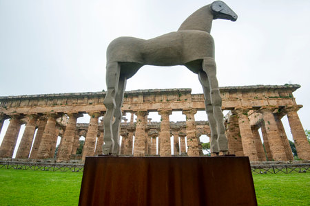 Temple of Poseidon in Archaeological Park of Paestum - Italyの写真素材