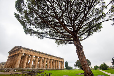 Temple of Poseidon in Archaeological Park of Paestum - Italyの写真素材