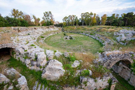 Roman Amphitheater in Neapolis Archaeological Park - Siracusa - Italyの写真素材