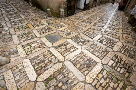 Pedestrian Cobblestone Street in Erice - Sicily - Italyの写真素材