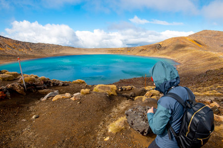 Hike in Tongariro National Park, North Island, New Zealandの写真素材