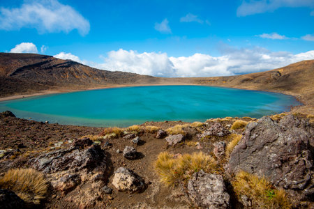 Volcanic crater lake on the island of Tongariro in New Zealandの写真素材