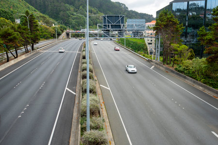 Traffic on the road in the city of Wellington, New Zealand