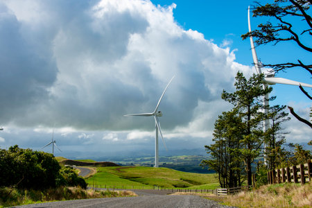 Windmills on the wind farm in the county of New Zealand.