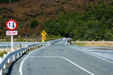 Road sign on the side of a road in New Zealand, North Island