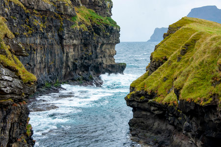 Sea Gorge in Gjogv Village - Faroe Islandsの写真素材