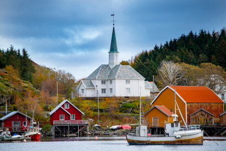 Moskenes Church in Lofoten - Norwayの写真素材