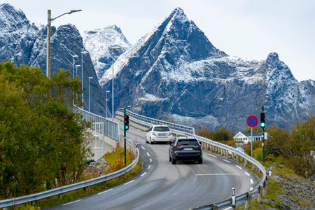 European Route E10 in Lofoten - Norwayの写真素材