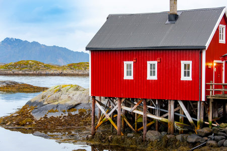 Rorbu House in Svolvaer - Lofoten - Norwayの写真素材