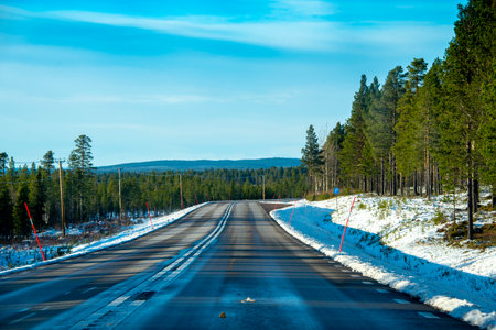 Swedish County Road 395 in Laplandの写真素材