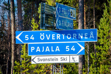 Distance Sign on Swedish County Road 99 in Laplandの写真素材