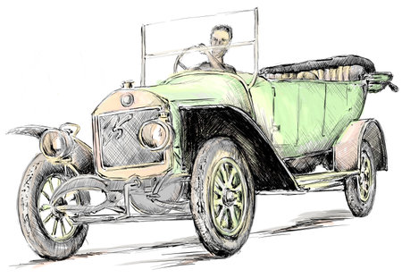 vintage car on a white background, sketch, vector, illustrationの素材