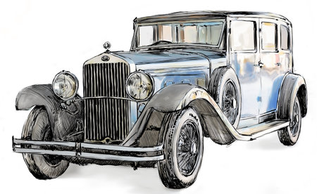 Vintage car on a white background. Hand-drawn illustration.の素材