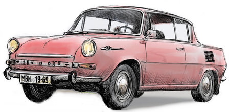 Vintage car on a white background. Hand-drawn illustration.の素材