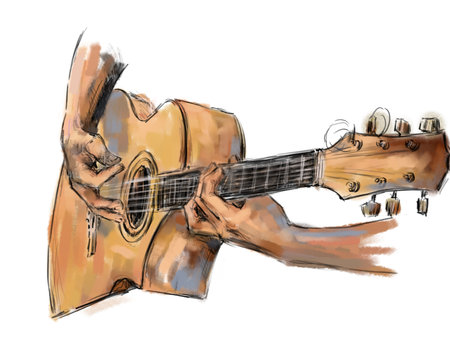 Guitar, guitar player, jazz, musician concert, jazz musician, hand drawing, drawn, sketch, drawn, coloring drawn,の素材