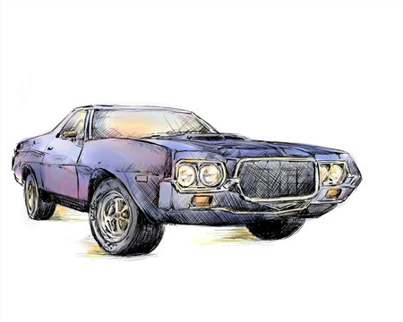 drawing, vintage car, old car, line drawing, hand drawn, old bus, old time,の素材