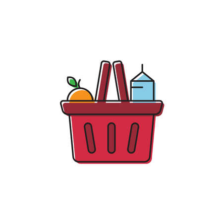 Grocery shopping basket vector icon symbol isolated on white backgroundのイラスト素材