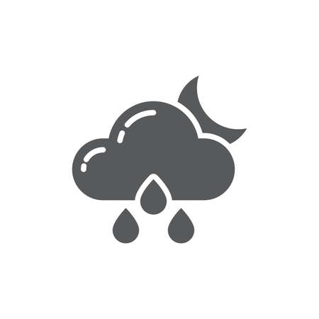 Cloud rain and moon vector icon symbol weather isolated on white backgroundのイラスト素材