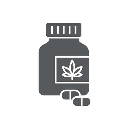 Cannabis pills bottle vector icon symbol isolated on white backgroundのイラスト素材