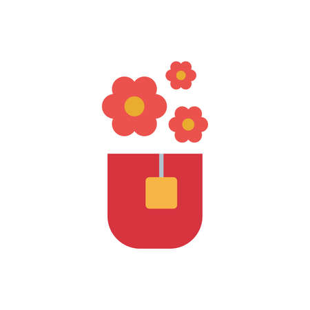 Aroma tea cup with flower vector icon symbol isolated on white backgroundのイラスト素材