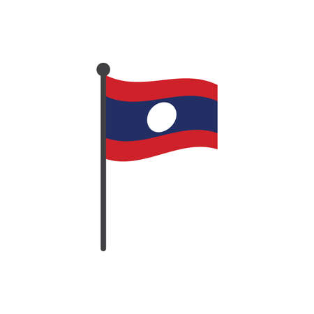 wavy laos flag vector illustration with flagpole isolated on whiteのイラスト素材