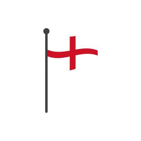wavy england flag vector illustration with flagpole isolated on whiteのイラスト素材