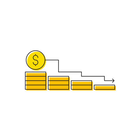 Dollar Loss graph vector icon symbol finance isolated on white backgroundのイラスト素材